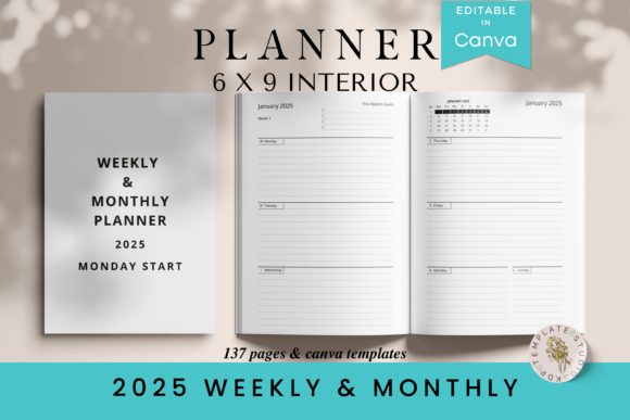 2025 6x9 Weekly Monthly Dated Planner